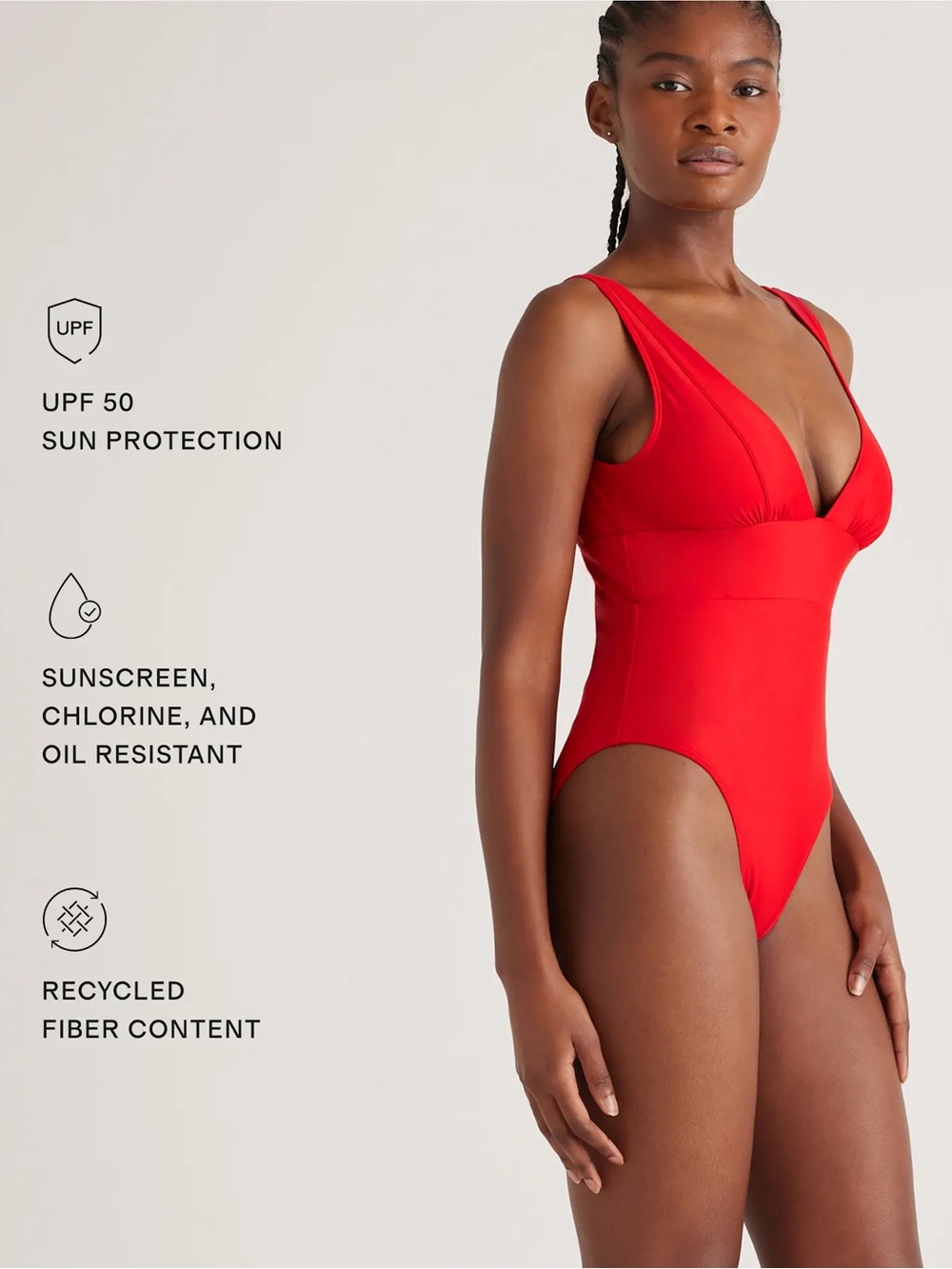 🆕 Quince Italian Plunge One-Piece Swimsuit Cherry Red Size M
